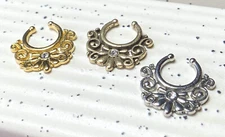 1pc 100% SURGICAL STEEL Non-Piercing Fake Septum Hanger Tribal Flower Clip-on