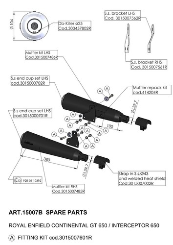 Kit Pièces Rechange Silencieux LeoVince LV-10 - Noir, Diamètre 54 Mm, Longueur 160 Mm, Montage Droit - 7
