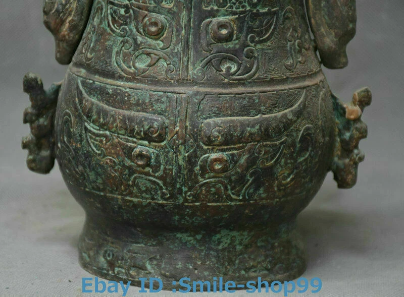 Olla de vino portátil cara de bestia dinastía mercancía de bronce antigua de China de 11,4" Foto 4 de 4