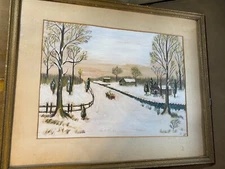 Geo E Wickers "Winter Landscape Scene"  Gouache/Watercolor Painting - Framed