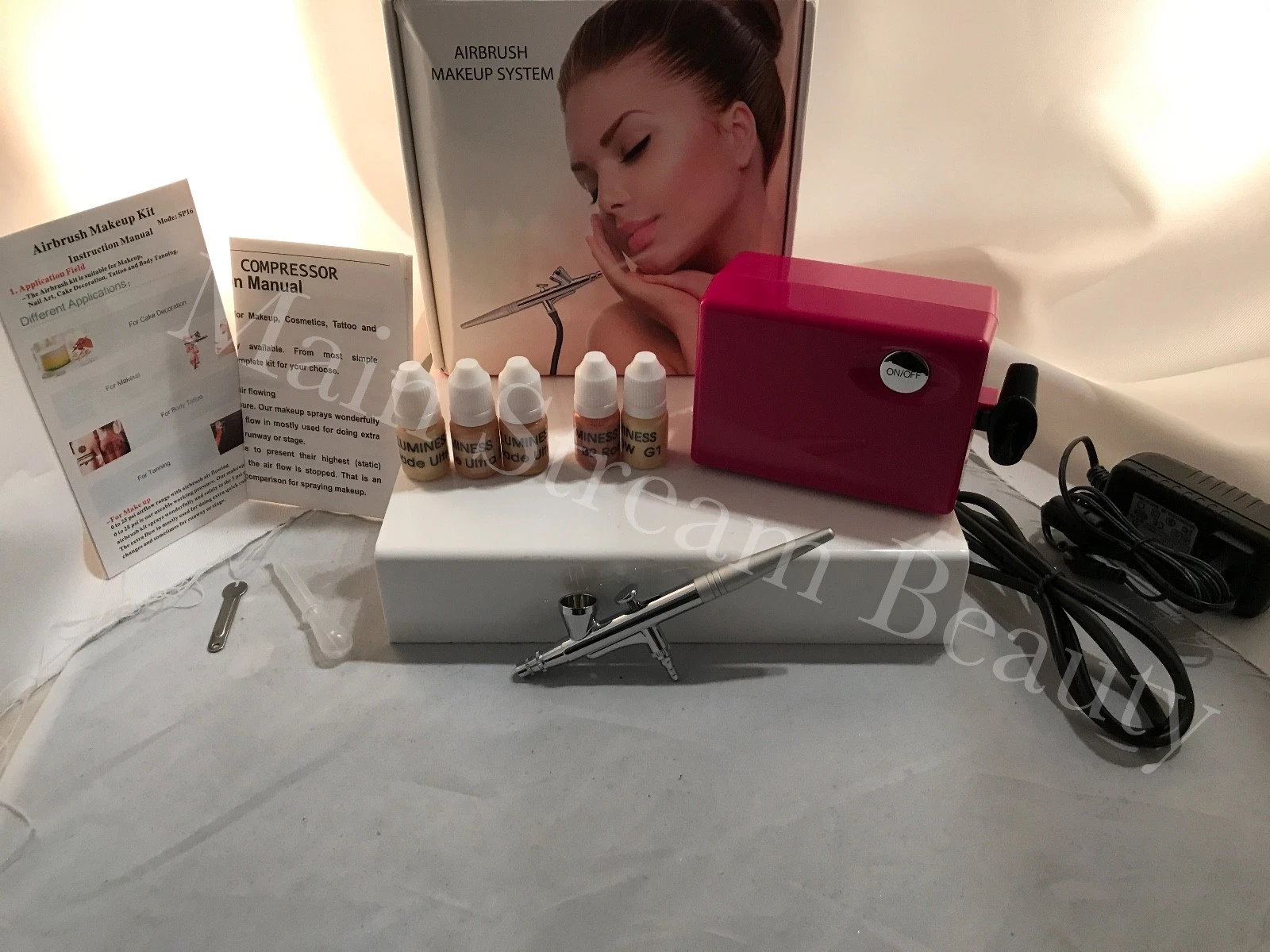 Airbrush Beauty Pink Pro 3 speed Airbrush System w/5 Sample of Luminess makeup