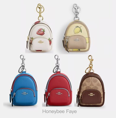 NWT Coach Mini Court Backpack Bag Charm colorblock/strawberry