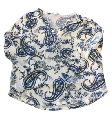 H&M Women's Paisley Soft Casual V Neck 3/4 Sleeve Blouse Size Large