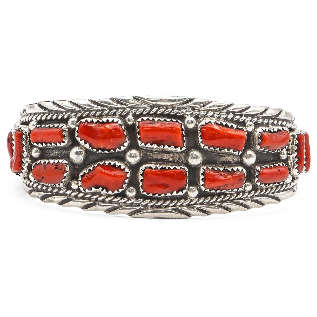 Quality Vintage Navajo Coral Native American Jewelry Silver Star 3'd Sterling Bracelet Quality Vintage Navajo Coral Native American Jewelry Silver Star 3'd Sterling Bracelet