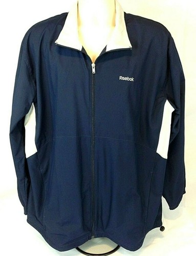 Reebok Men's XL Lined Athletic Track Jacket Navy Blue w/ Beige Trim - New W/Tags - Picture 2 of 8