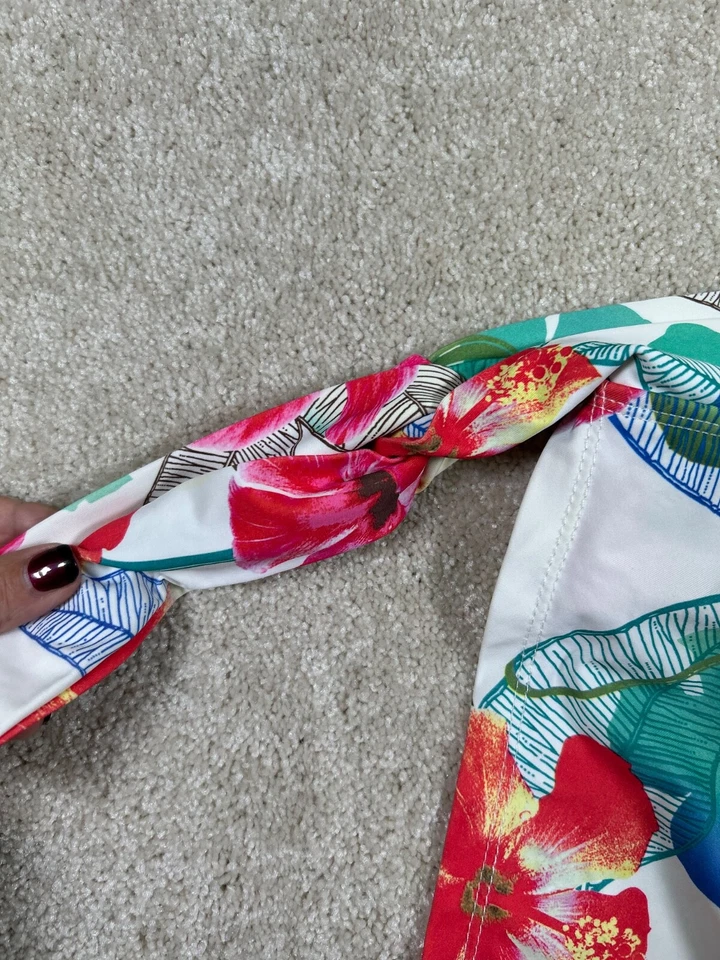 Athena Pick Your Fit Womens Size 8 White Floral Swim Skort Side Tie Bottoms - Image 3 of 4