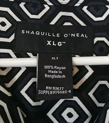 Shaquille O’Neal Size XLT Grey Black Short Sleeve Button Front Geometric Shirt - Picture 2 of 3