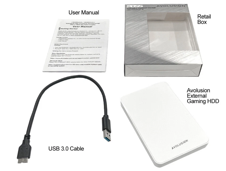 Avolusion Z1-S 1TB USB 3.0 Portable External Gaming PS4 Hard Drive - White - Image 3 of 4