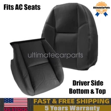Fits 2007-2014 Cadillac Escalade Leather Seat Cover Black Driver Bottom & Top