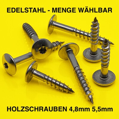 TRESPO HOLZSCHRAUBEN EDELSTAHL A2 FLACHRUNDKOPF TX 4,8mm 5,5mm HOLZBAU SCHRAUBEN