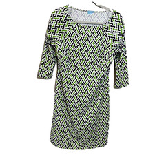 J McLaughlin Mint Green Navy Geometric Print Ruched Catalina Cloth Dress Sz M