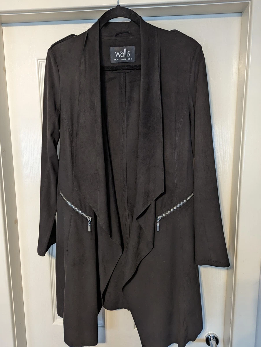 Wallis black longline faux suede waterfall jacket - Size 10 - Hardly worn |  eBay
