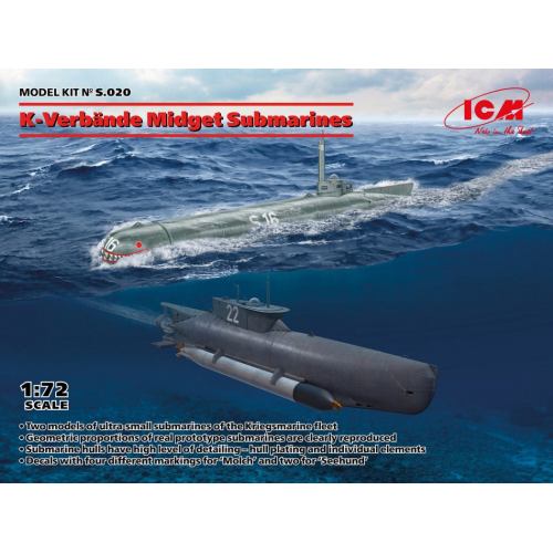 K-VERBANDE MIDGET SUBMARINES SEEHUND AND MOLCH KIT 1:72 ICM Kit Navi Modellino - Imagen 1 de 1