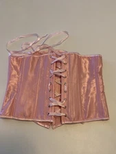 Corset Shaper Pink Satin Lace Up Boning Metal Hooks M Lingerie Costume 30 Adjust