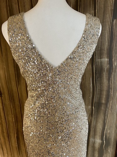 STUNNING Silver Sequin Champagne Formal Dress Size M Prom USA Made Double V Long - Picture 6 of 10