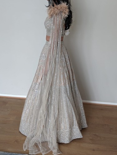 NEW Indian Bridal Lengha Wedding Outfit Silver/Grey Size 6-10 - Picture 2 of 5