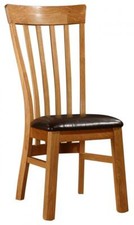 Solid Oak Dining Chairs Natural Oak Finish PU Seat Pad Various Designs Set Of 2