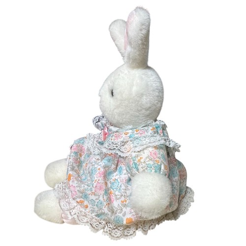 "Vestido floral vintage Fiesta rosa blanco conejito peluche 12"" Wego Rabbit 1989 E4212" - Imagen 4 de 16