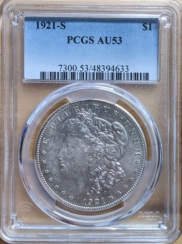 1921-S Morgan Dollar, Silver S$1 - PCGS Certified AU53