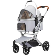 Pet Stroller for Small/Medium Dogs Cats up to 40Lbs with 4 Wheels -Zipperless En
