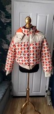 Ladies Boohoo Orange Pattern Padded Reversible Bomber Jacket Coat Size S