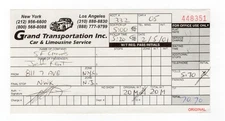 JEFF KENT AUTHENTIC AUTO GRAND LIMO SERVICE SIGNED RECEIPT 2/05/2001  1/1