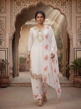 White color embroidered 3-Piece Suit Set for Women Stylish Kurta
