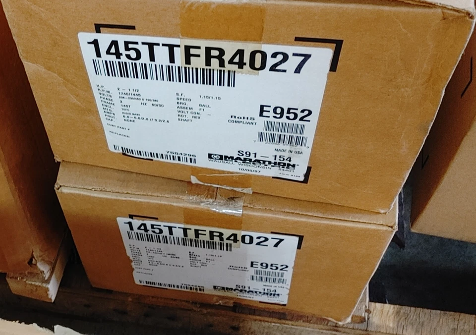Marathon 2HP MOTOR E952 - 145TTFR4027 1800 RPM 3PH 145T 230/460V - OLD SURPLUS - Image 3 of 3