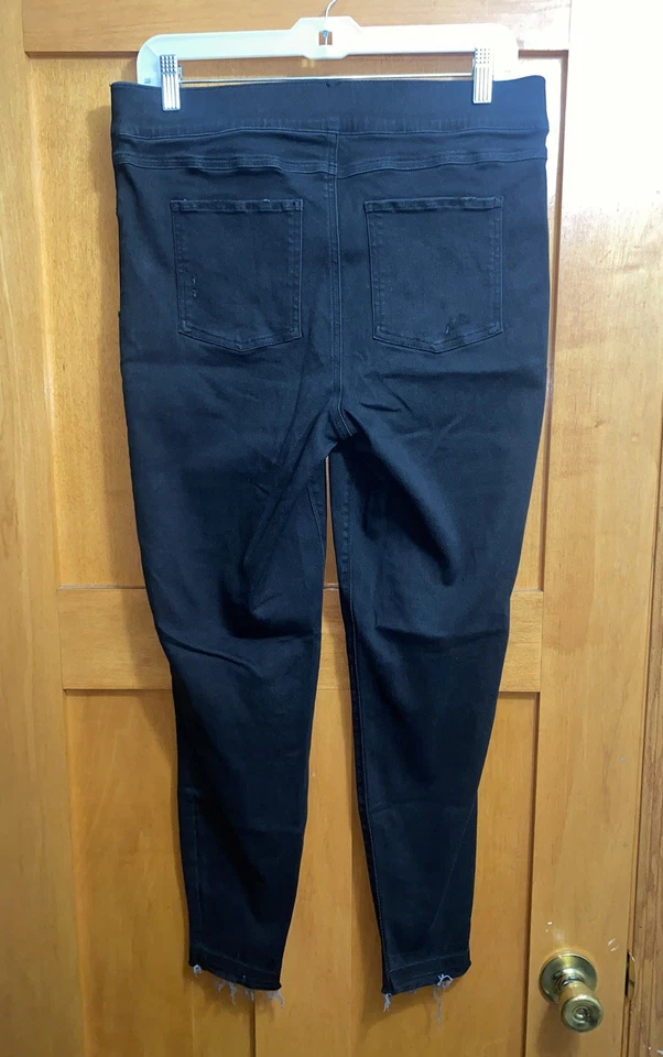 Pantalones de mezclilla ajustados al tobillo SPANX negros desgastados dobladillo crudo tiro alto XL Foto 2 de 3