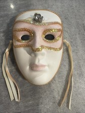 VTG Mardi Gras Porcelain Ceramic Wall Mask Sequin Glitter