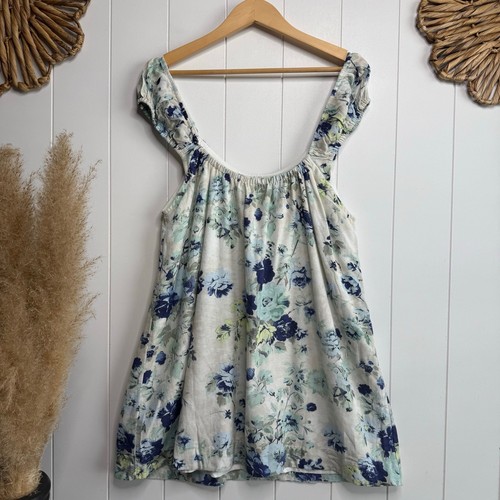 Free People mini dress floral boho pleated summer cotton linen beach Small - Bild 5 von 9