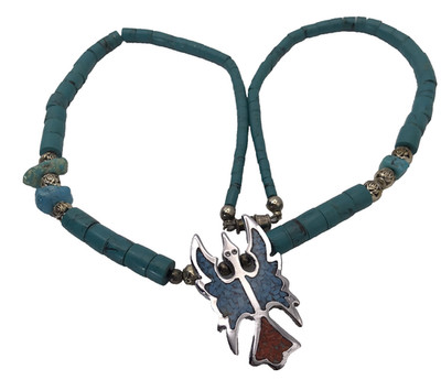 Vintage Native American Real and Faux Turquoise Eagle Thunderbird Necklace