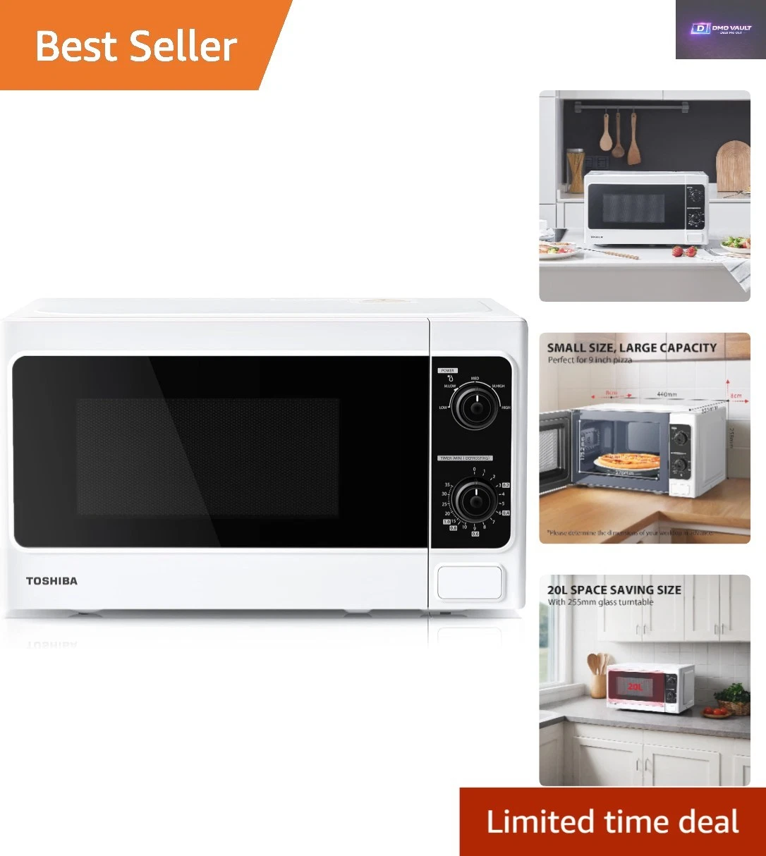Stylish 20L Microwave Oven - 800W, 5 Power Levels, Perfect for 9'' Pizzas