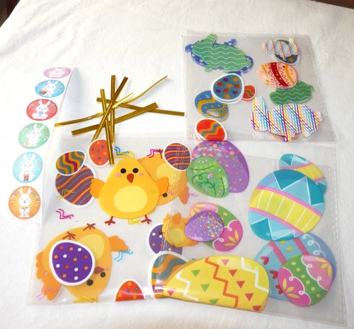 PACK OF ASSORTED STYLE EASTER COOKIE/GOODIE CELLOPHANE BAGS WITH TIES & STICKERS