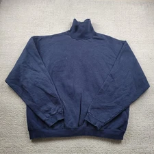 Vintage Tultex Sweatshirt Mens XL Navy Blue Turtleneck Mock Neck Made in USA 90s