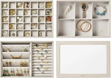 VEE&CO. Stackable Jewelry Tray for Drawer, High-Capacity Jewelry Organizer Neckl