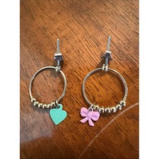 Kids Heart Bow Hoop Earrings - Pink and Teal