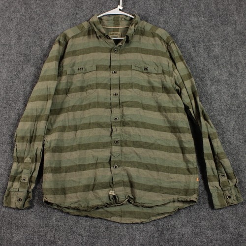 Quiksilver Waterman Mens Shirt Large Linen Button Up Long Sleeve Stiped Green