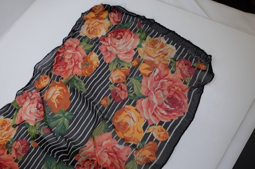 Ellen Tracy Womens Piano Scarf Silk Floral Colorful Fun 55x14 Wrap Sheer - Picture 9 of 13