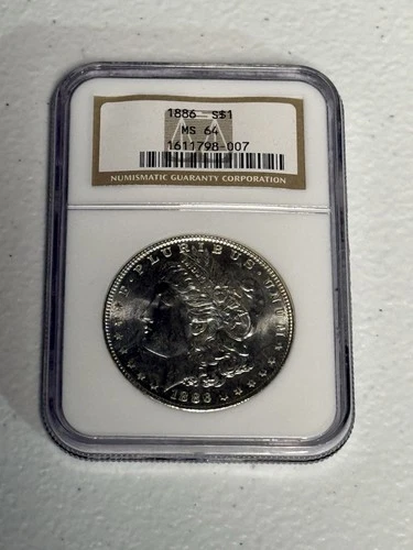 1886 MORGAN DOLLAR NGC MS 64 Silver $1 Coin