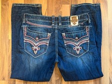  220 Mens Rock Revival Jeans Dorsett Leather Inserts Straight 40 X 32 Fast Ship