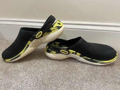 Crocs LiteRide 360 Black Mesh Yellow Marbled Clogs Unisex Size Men 7 Women 9