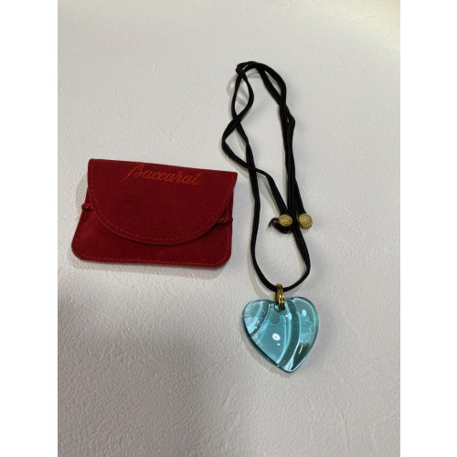 Baccarat Necklace Pendant Heart Crystal Glass Light blue Simple Elegant Used - Picture 9 of 12