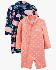 2 Pack Carter Simple Joys Girls 3/6 M Zip Long Sleeve Rashguard Swimsuits UPF 50
