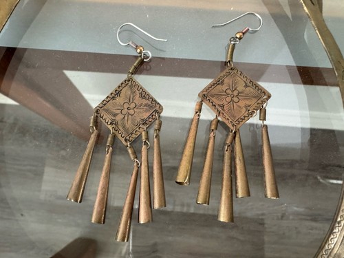 Karen Hill Tribe Necklace Torque Bib Choker Dangle Peacock Stamped W/ Earrings - Picture 6 of 14