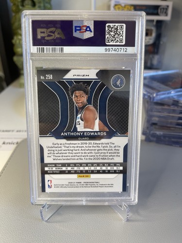 2020-21 Panini Prizm Anthony Edwards (RC) #258 Blue Wave Rookie PSA 9 Mint - Picture 4 of 6