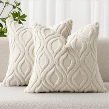 Beige Throw Pillow Covers 18X18 Inch, Neutral Soft Plush Faux Wool Solid Couch P