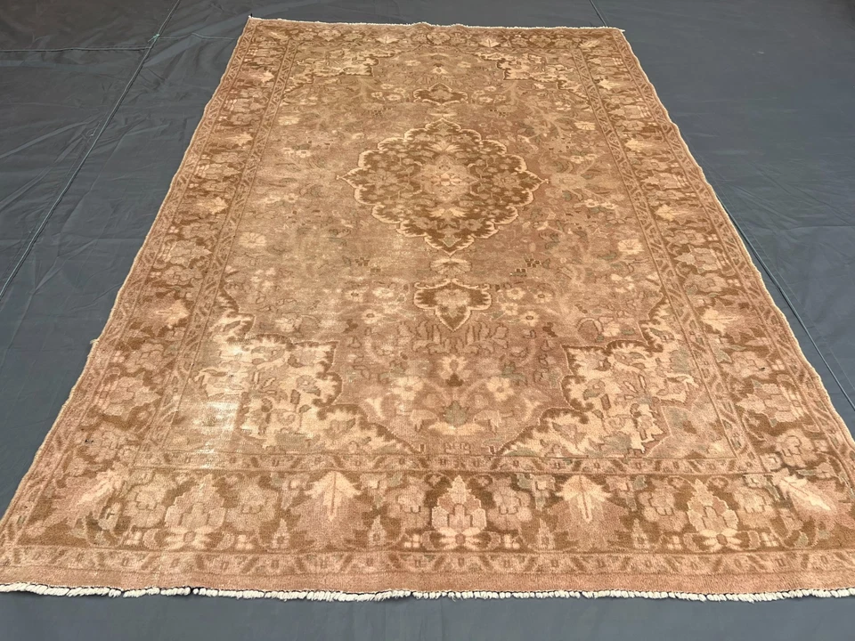 3x6 Faded Afghan Chobi Rug – Soft Brown & Taupe Floral Medallion – Distressed - Image 3 of 4