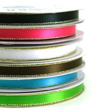 3/8 Inch X 50 Yard Satin Ribbon With Gold And Silver Lurex Edge Metallic Trim