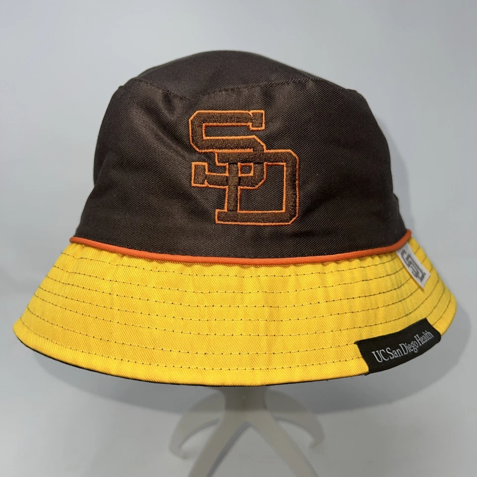 San Diego Padres Reversible Bucket Hat Brown Yellow Navy Pinstripe Retro NWT - Image 4 of 4